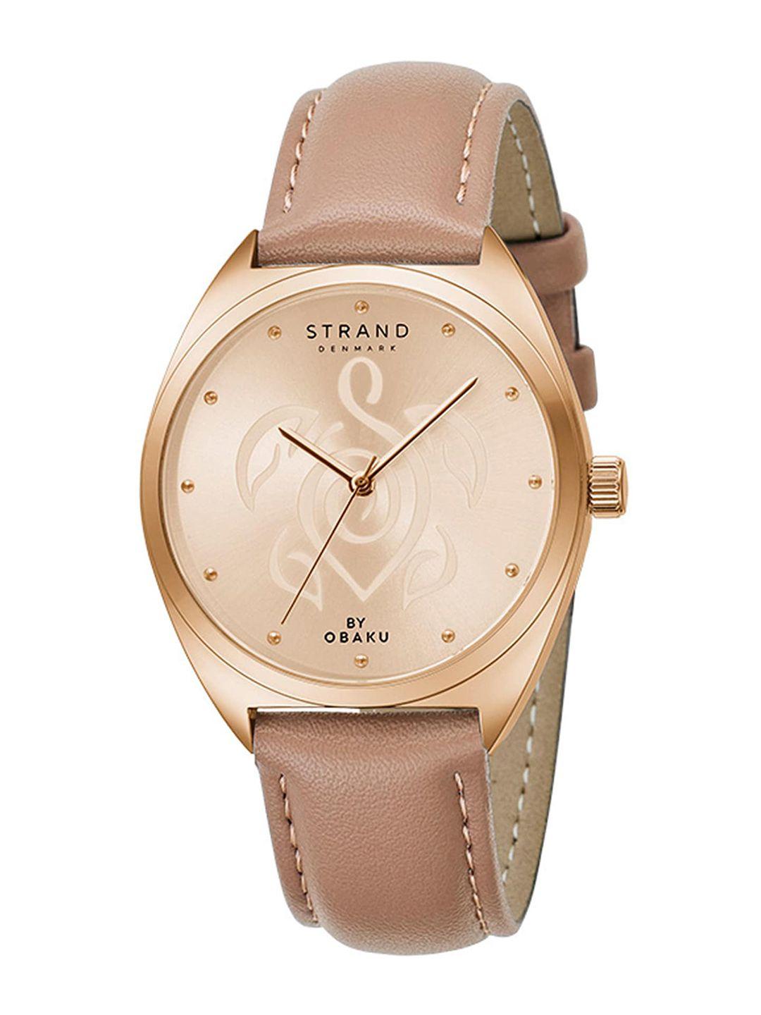 strand by obaku women turtle nude quartz rose leather straps analogue watch s719lxvvrx-dt