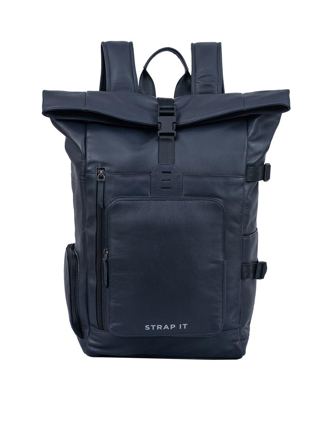 strap it unisex blue & black 16 inch laptop backpack