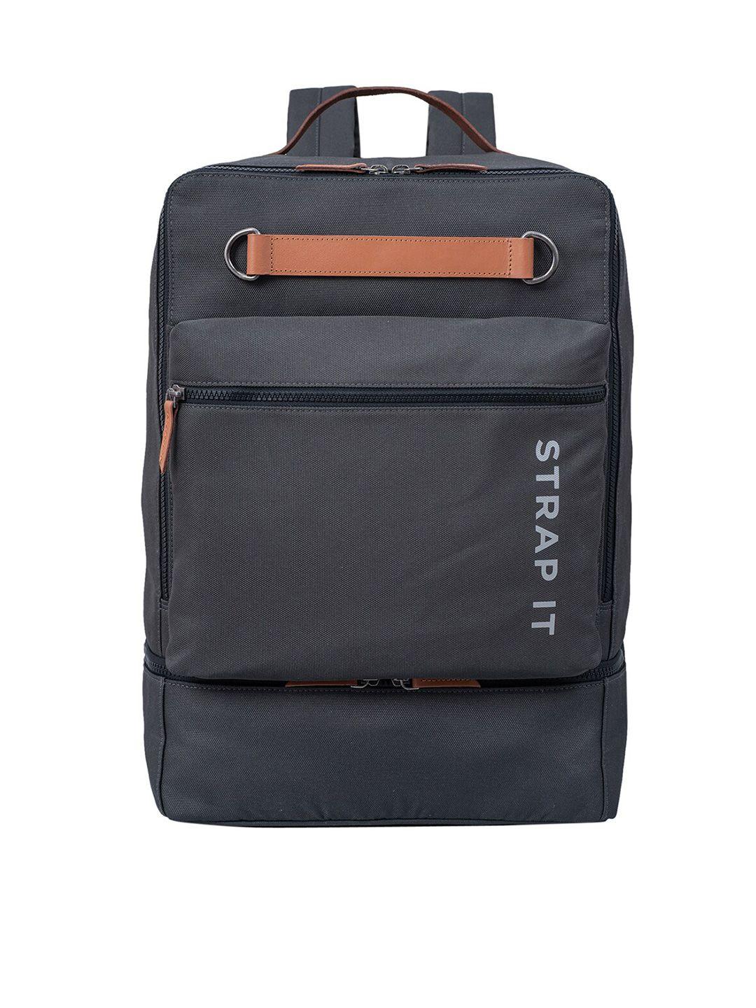 strap it unisex grey & brown travel laptop backpack with durabase technology