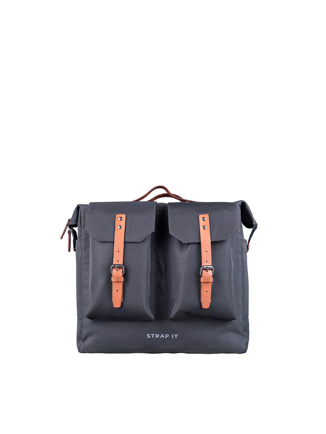 strap it unisex grey leather backpack