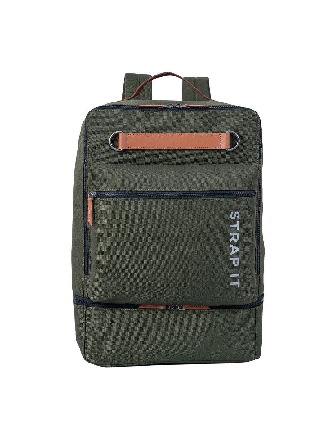 strap it unisex olive green & brown contrast detail laptop bag