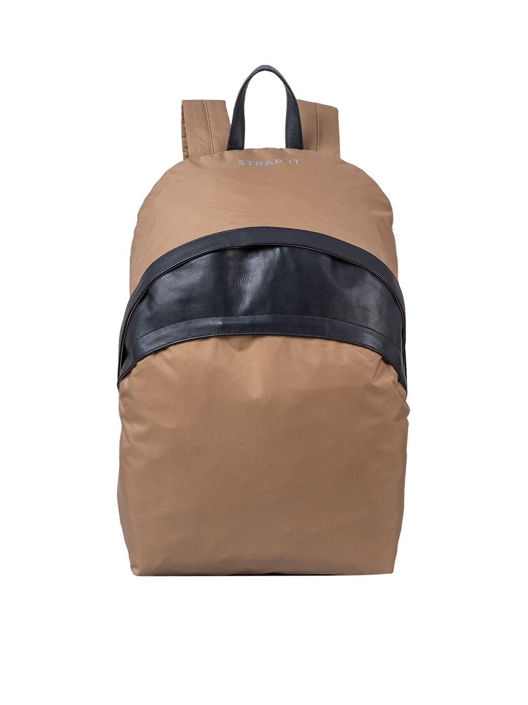strap it unisex beige & black contrast detail water resistant laptop bag