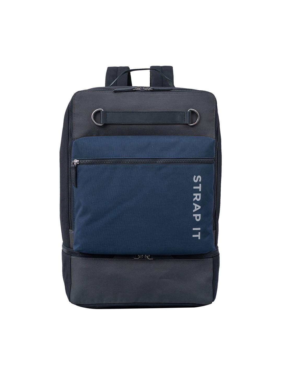 strap it unisex blue & black contrast detail laptop bag