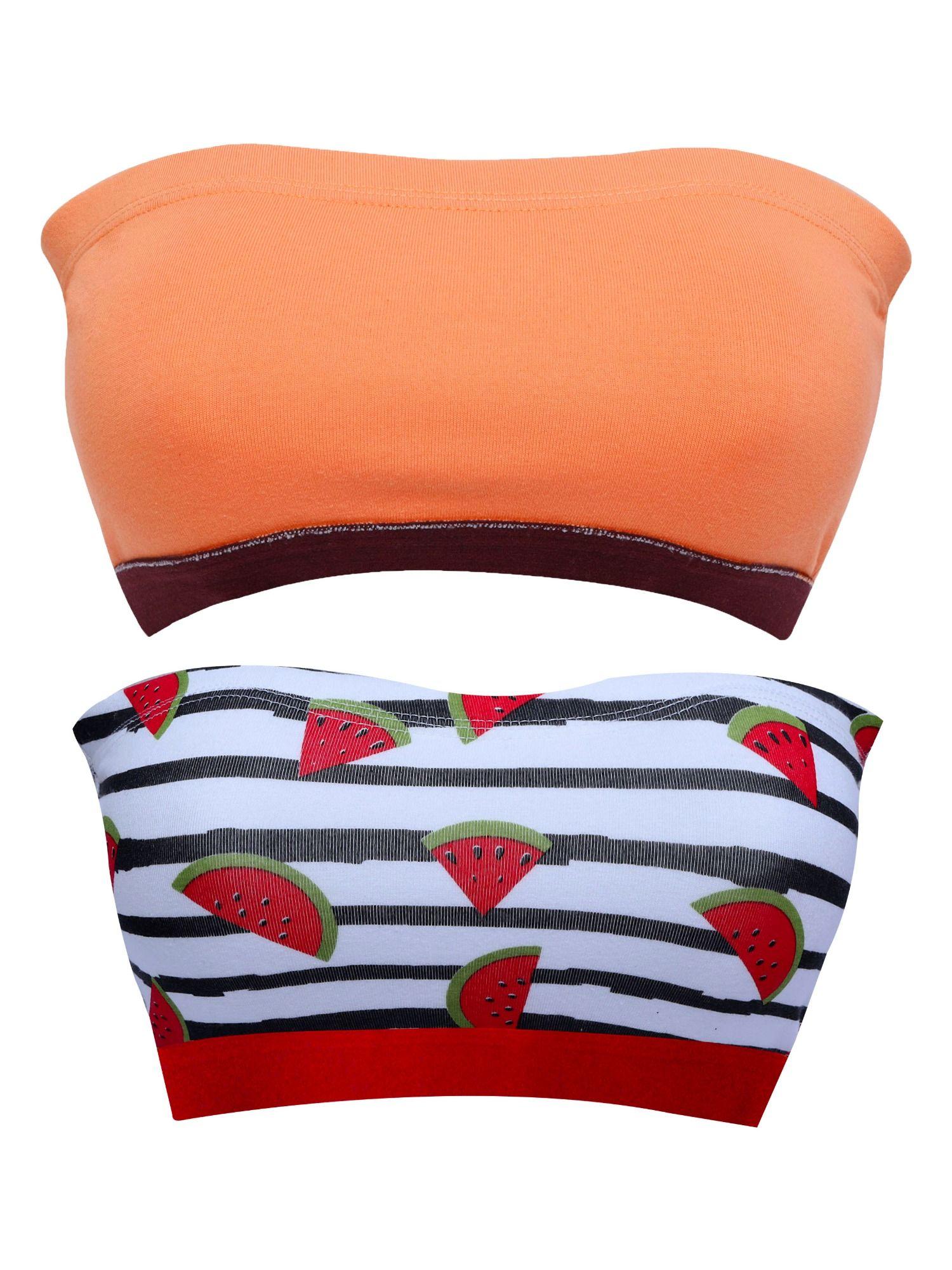 strapless bra for girls watermelon print and peach (pack of 2)