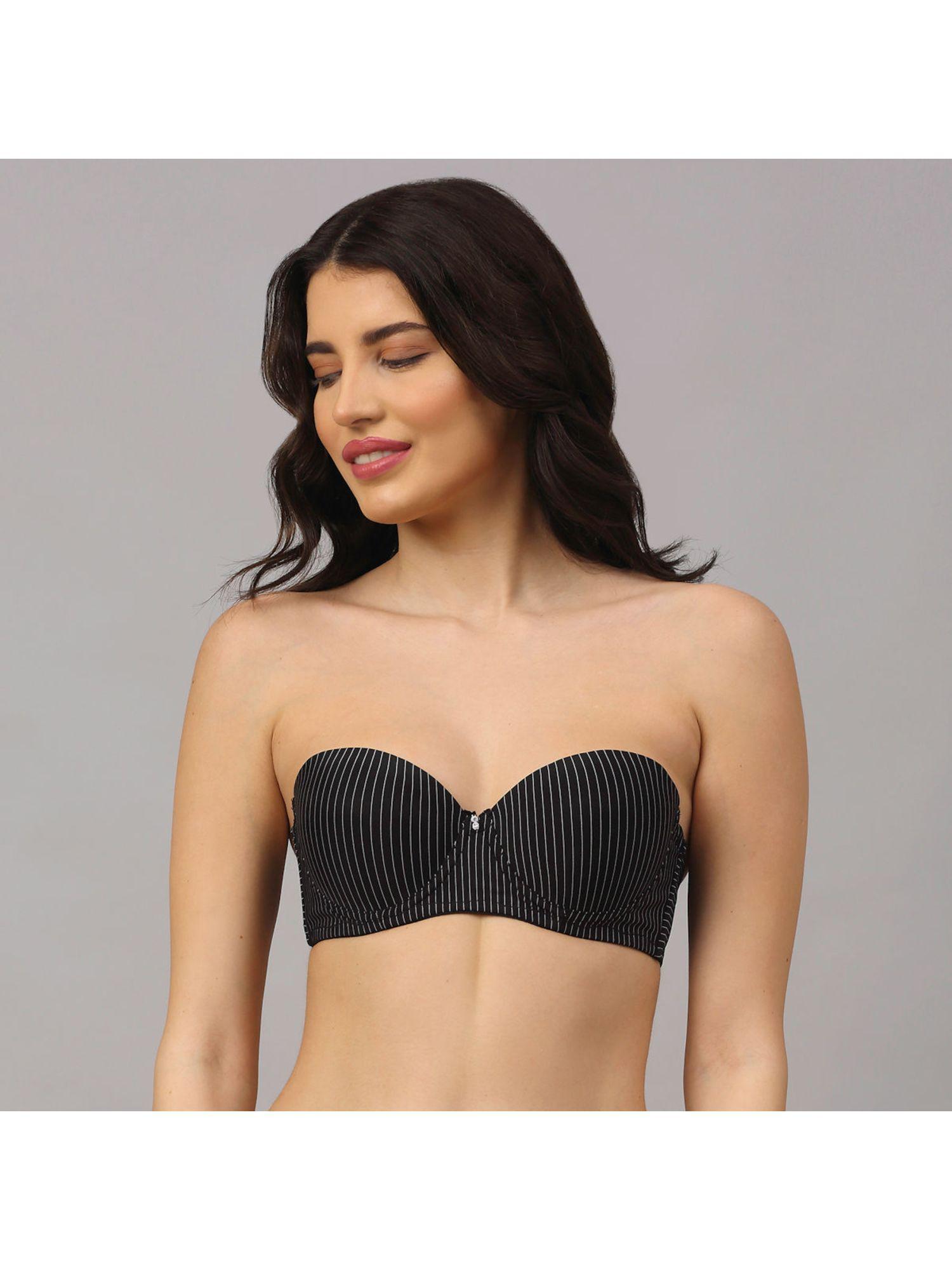 strapless pushup striped bra. - black