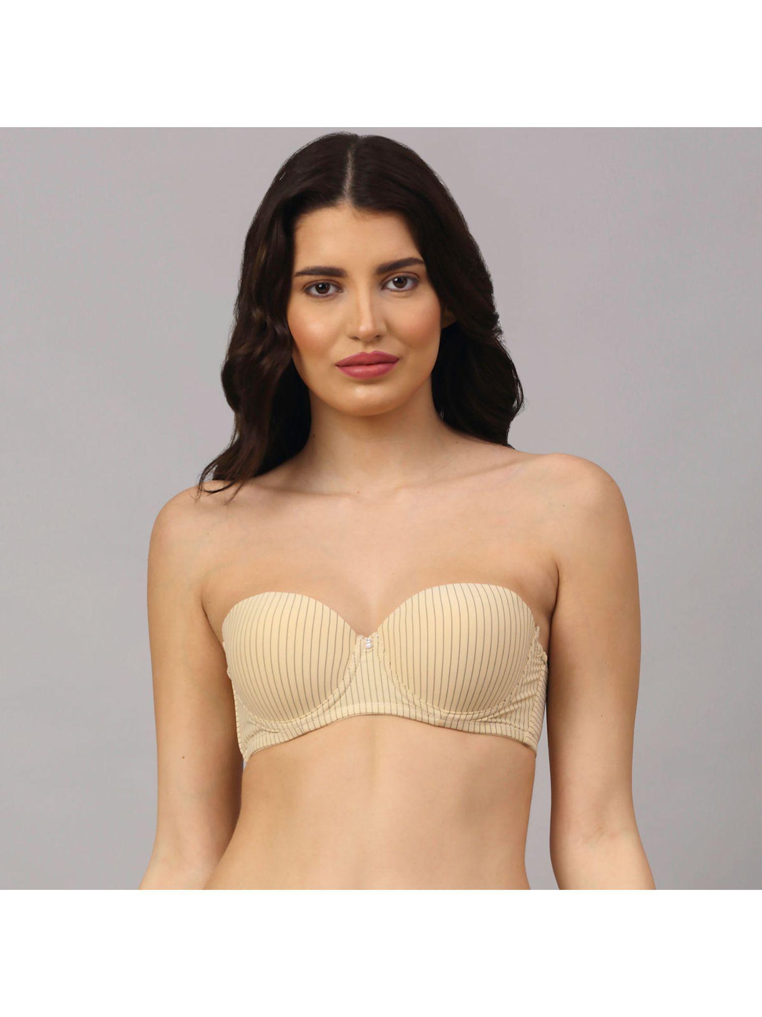 strapless pushup striped bra. - nude