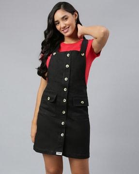 strappy a-line dungaree dress with button accents