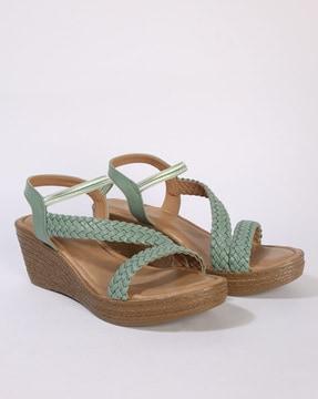 strappy basket-weave wedges