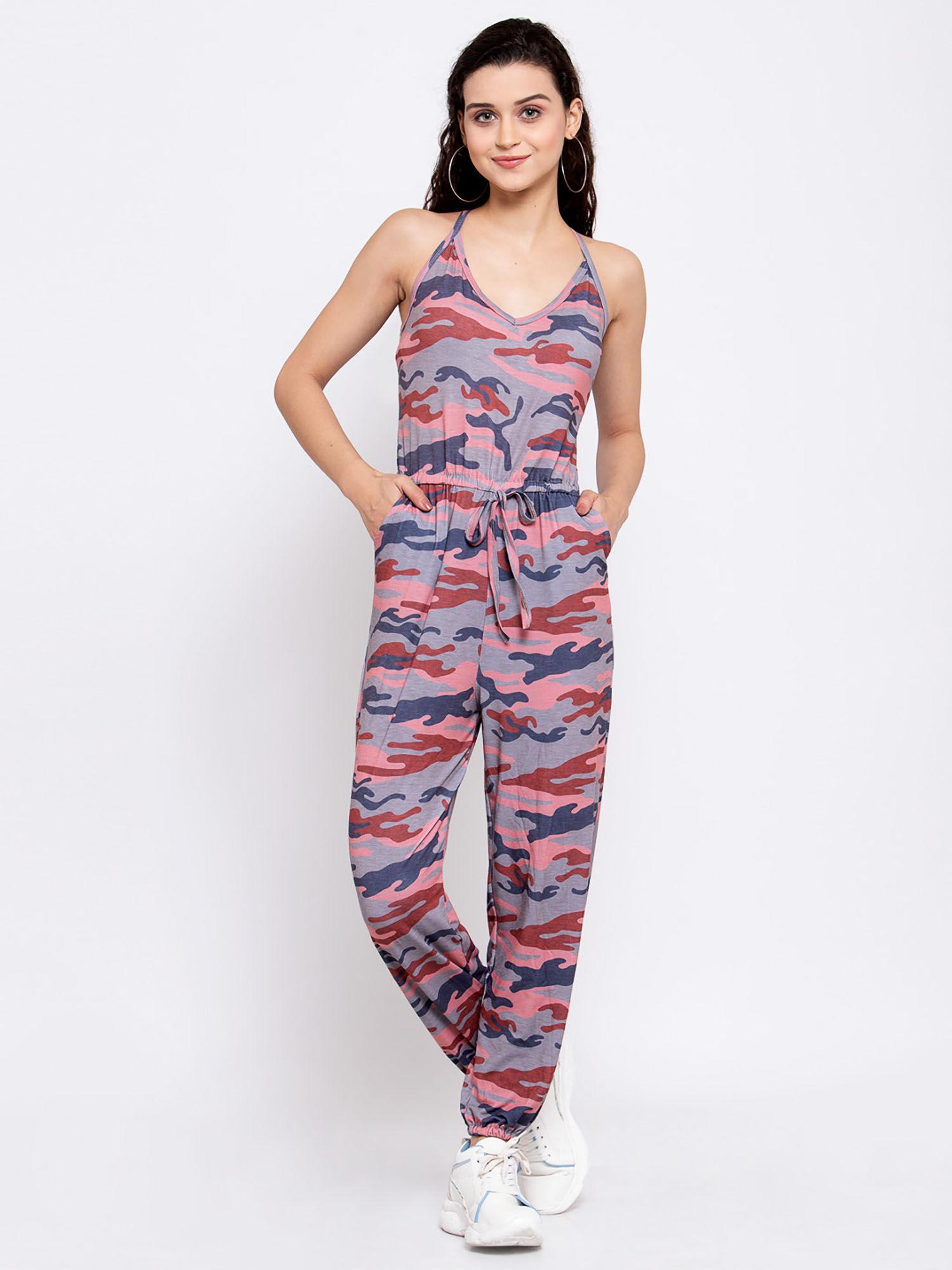 strappy camouflage jumpsuit