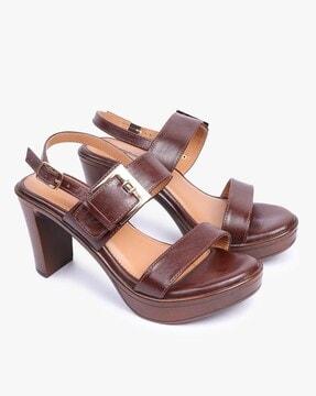 strappy chunky heels with buckle closure