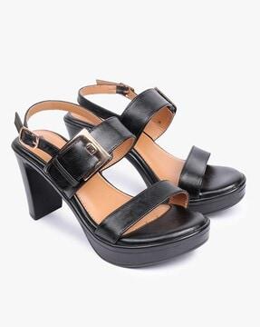 strappy chunky heels with buckle closure