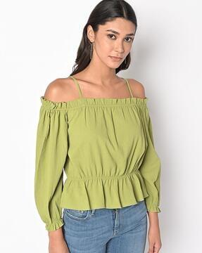 strappy cold-shoulder peplum top