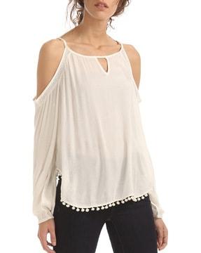 strappy cold-shoulder top with peasant sleeves