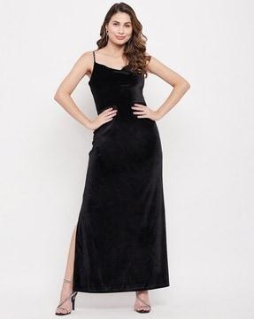 strappy cowl-neck maxi dress with side slit