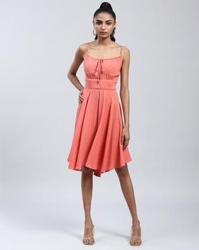 strappy fit & flare dress with smocking