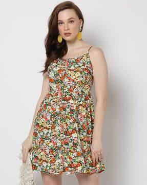 strappy floral print a-line dress