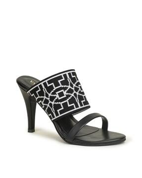 strappy geometric embroidered stilettos