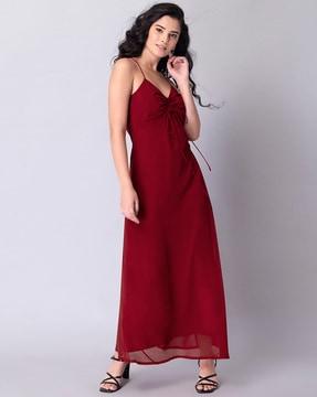 strappy gown dress with ruched detail