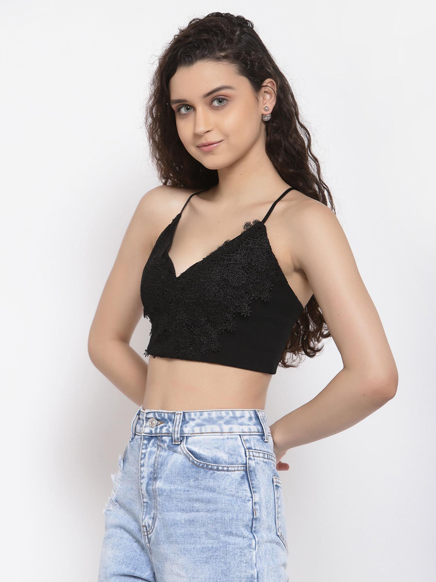 strappy lace crop top with criss cross back