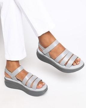 strappy platform sandals with velcro closure