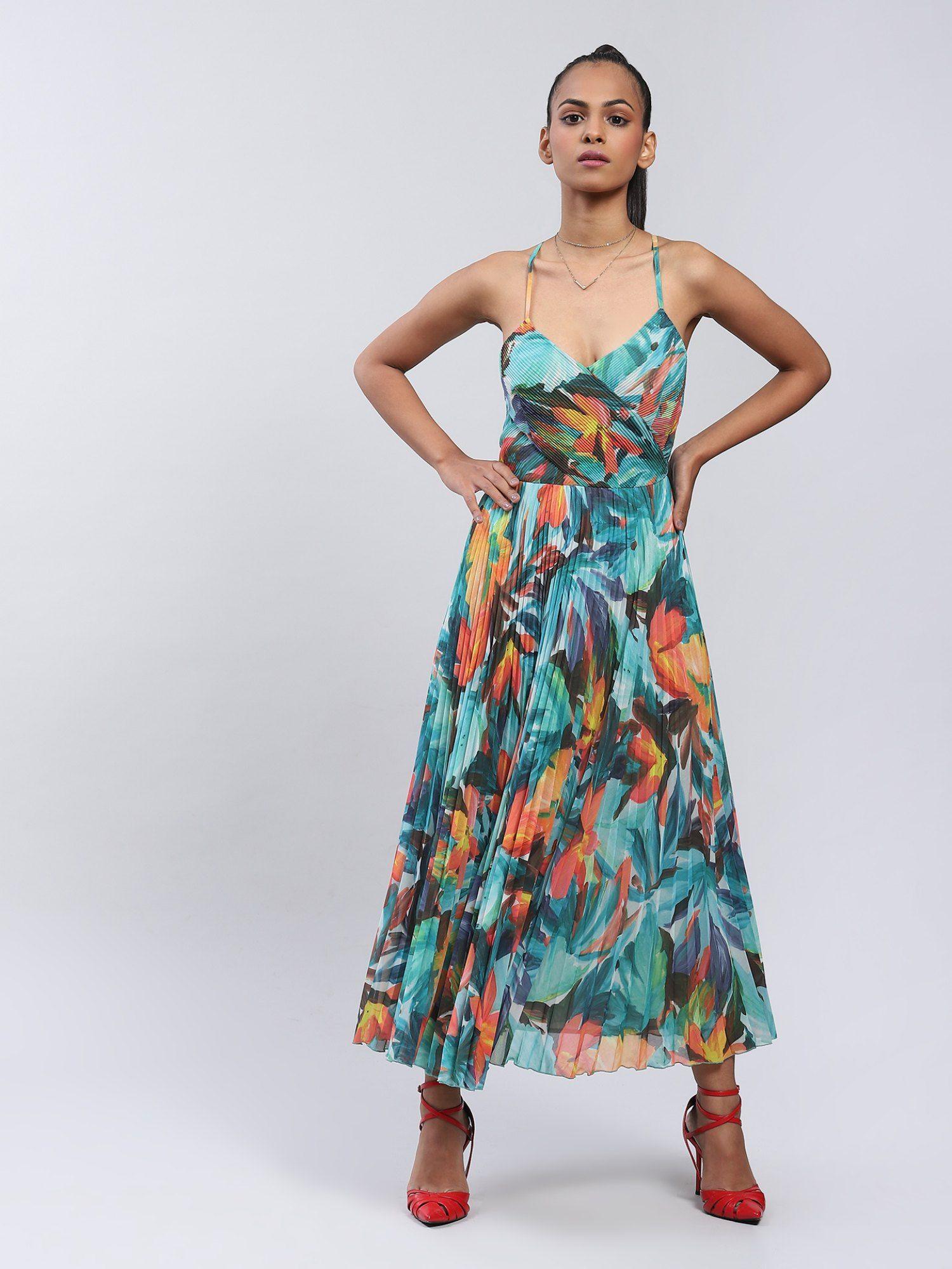 strappy printed long dress (l)