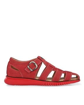 strappy sandals with buckle closure