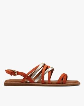 strappy sandals with buckle closure