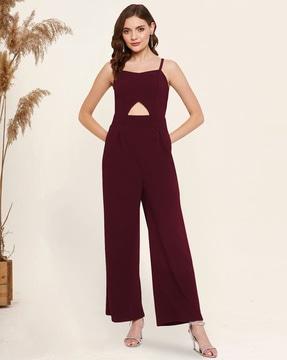 strappy sleeves jumpsuit with waist cut-out
