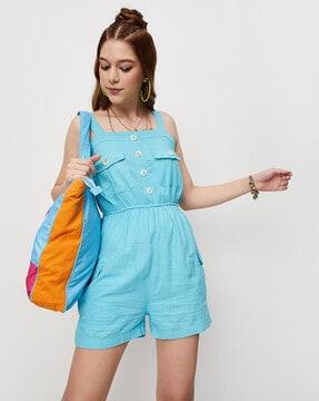 strappy-sleeves playsuit with pockets