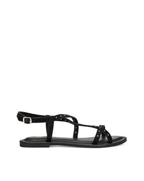 strappy slip-on flat sandals with buckle fastening