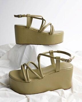 strappy slip-on platforms with buckle closure