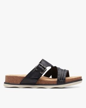 strappy slip-on sandals with buckle accent