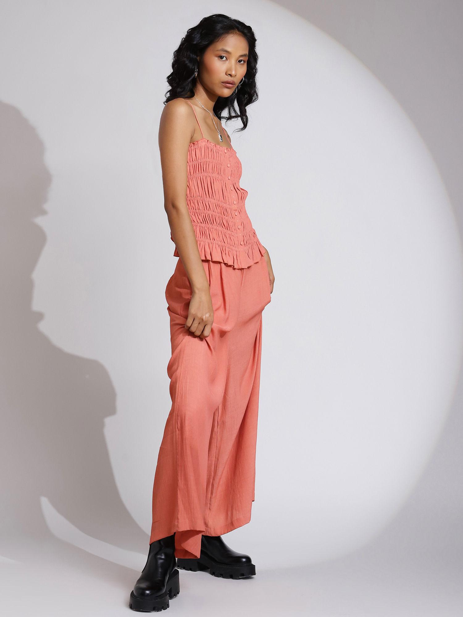 strappy smoked top with wide leg pant set (set of 2)