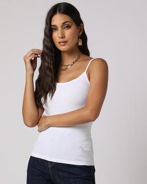 strappy tank top with logo embellishments