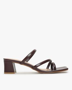 strappy toe-ring chunk heeled sandals