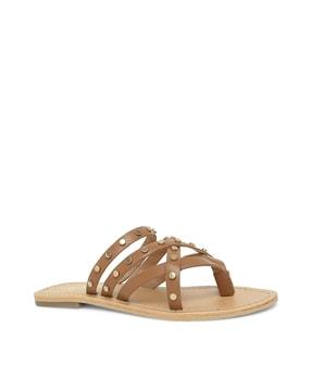 strappy toe-ring flat sandals with rivets