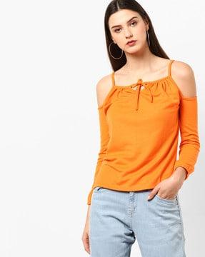 strappy top with cold-shoulder sleeves