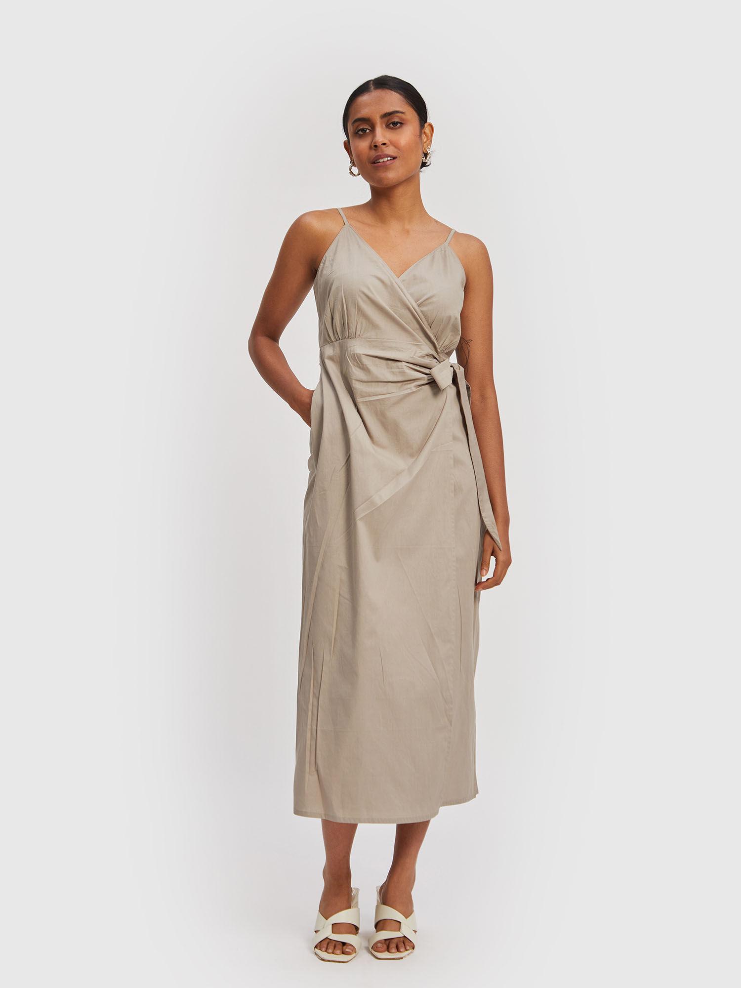 strappy wrap beige maxi dress