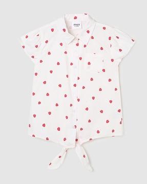 strawberry print top with knotted detail