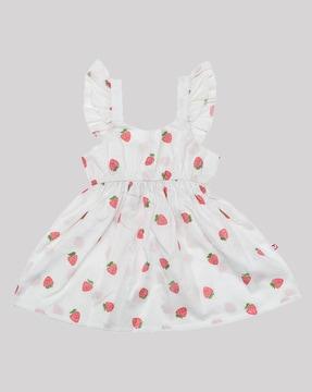 strawberry print a-line dress with belt