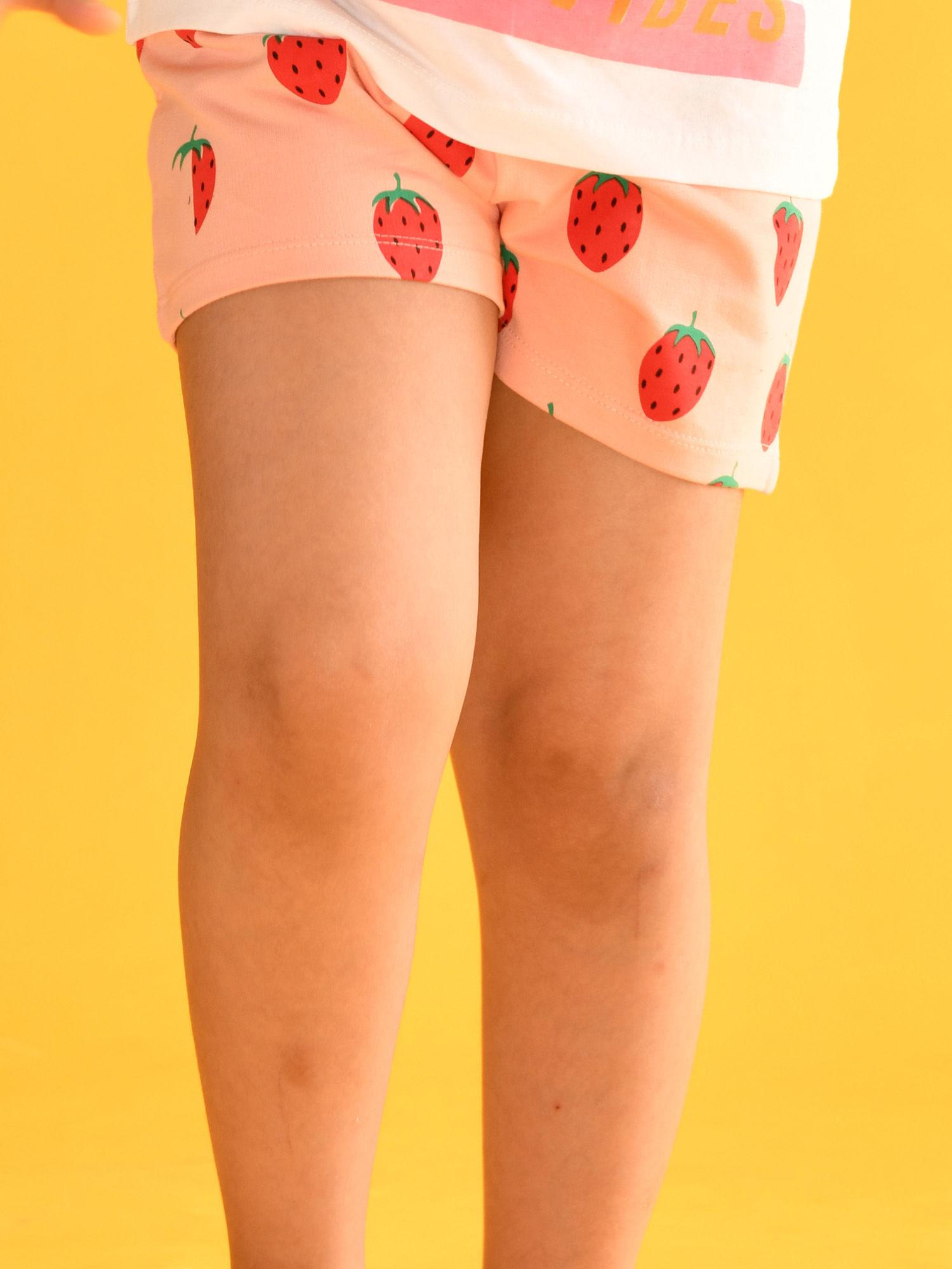 strawberry print girls shorts pink