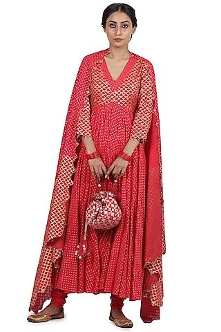 strawberry printed kalidar anarkali set