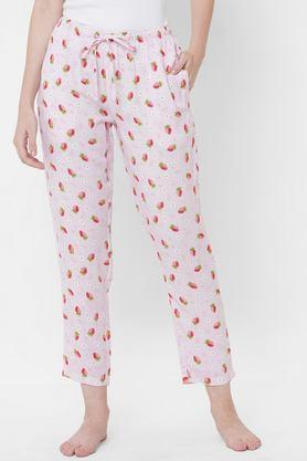 strawberry printed women's lounge pants - pink