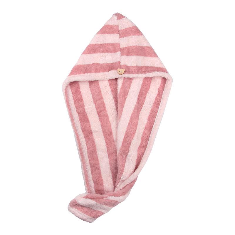 streak street microfiber hair wrap towel- coral pink stripes