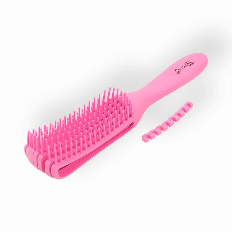 streak street wet and dry hair detangler hair brush with spacing clip - pink