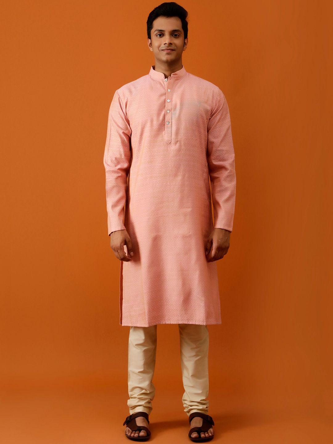 streaks & crosses ethnic motifs printed mandarin collar regular kurta with churidar