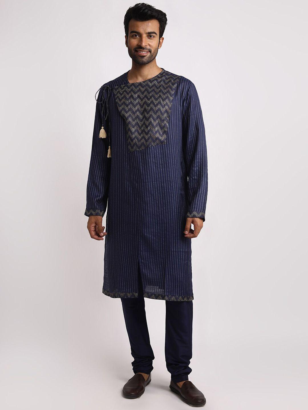 streaks & crosses striped angrakha kurta with pyjama