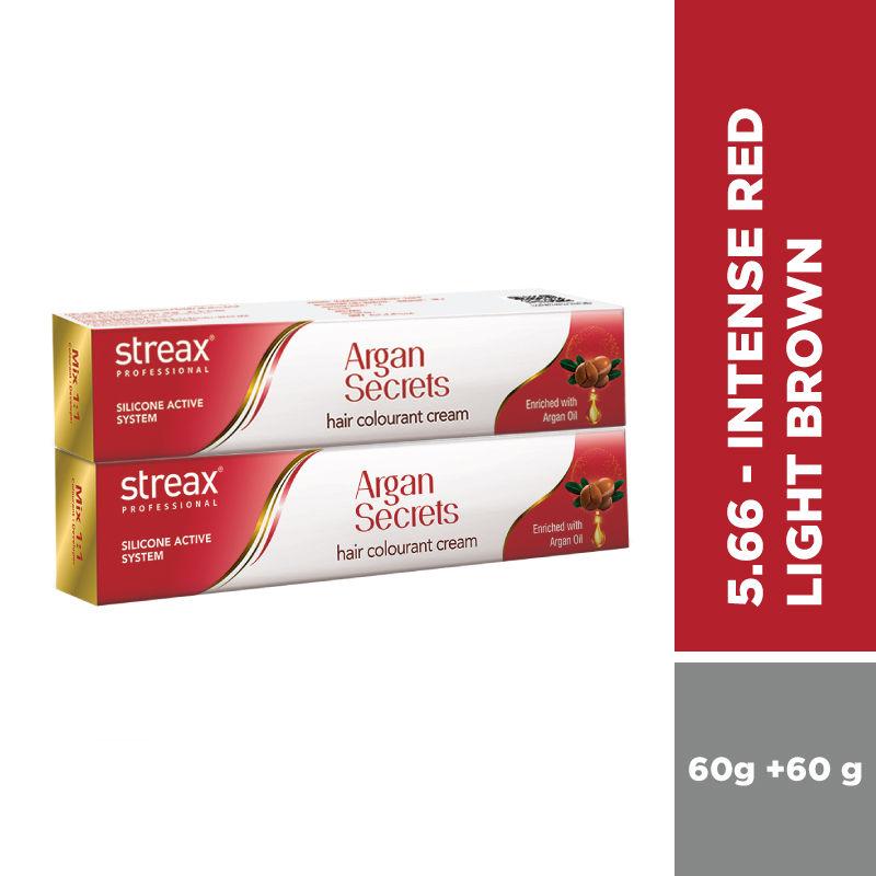 streax professional argan secret hair colourant cream - intense red light brown 5.66 (pack of 2)