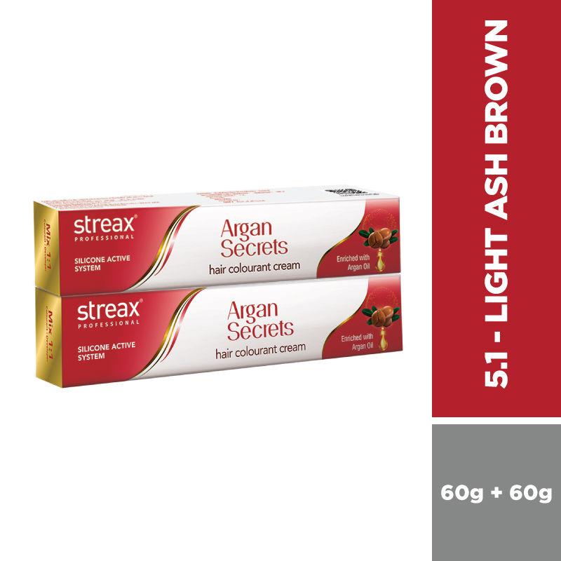 streax professional argan secret hair colourant cream - light ash brown 5.1 (pack of 2)