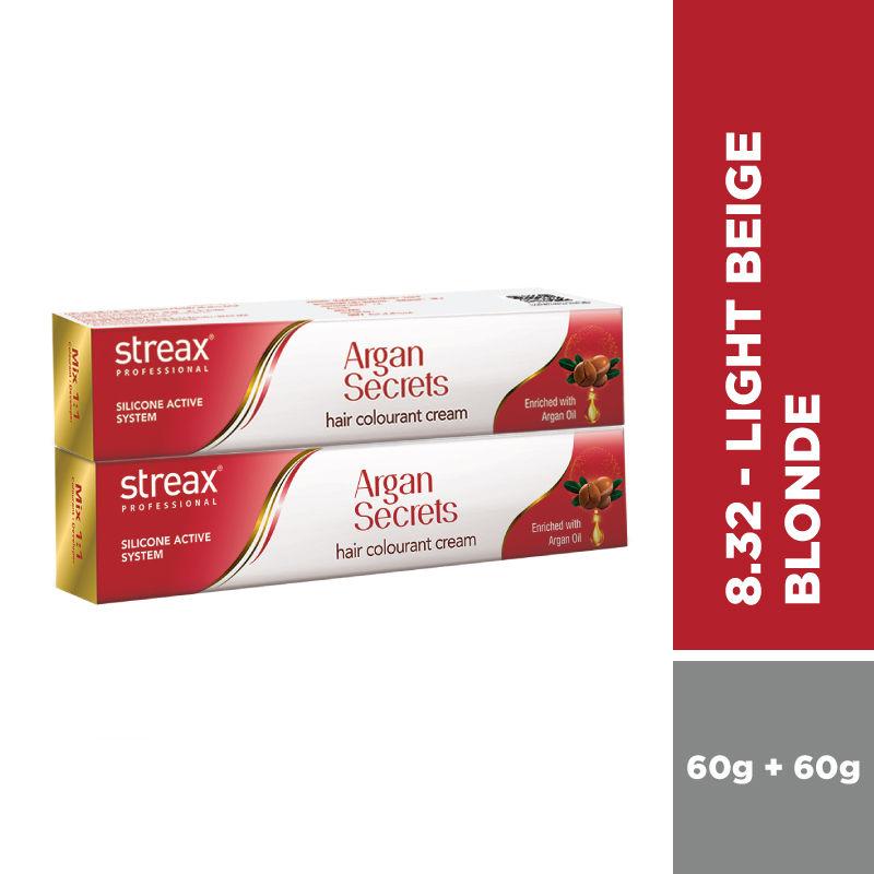 streax professional argan secret hair colourant cream- light beige blonde 8.32 (pack of 2)